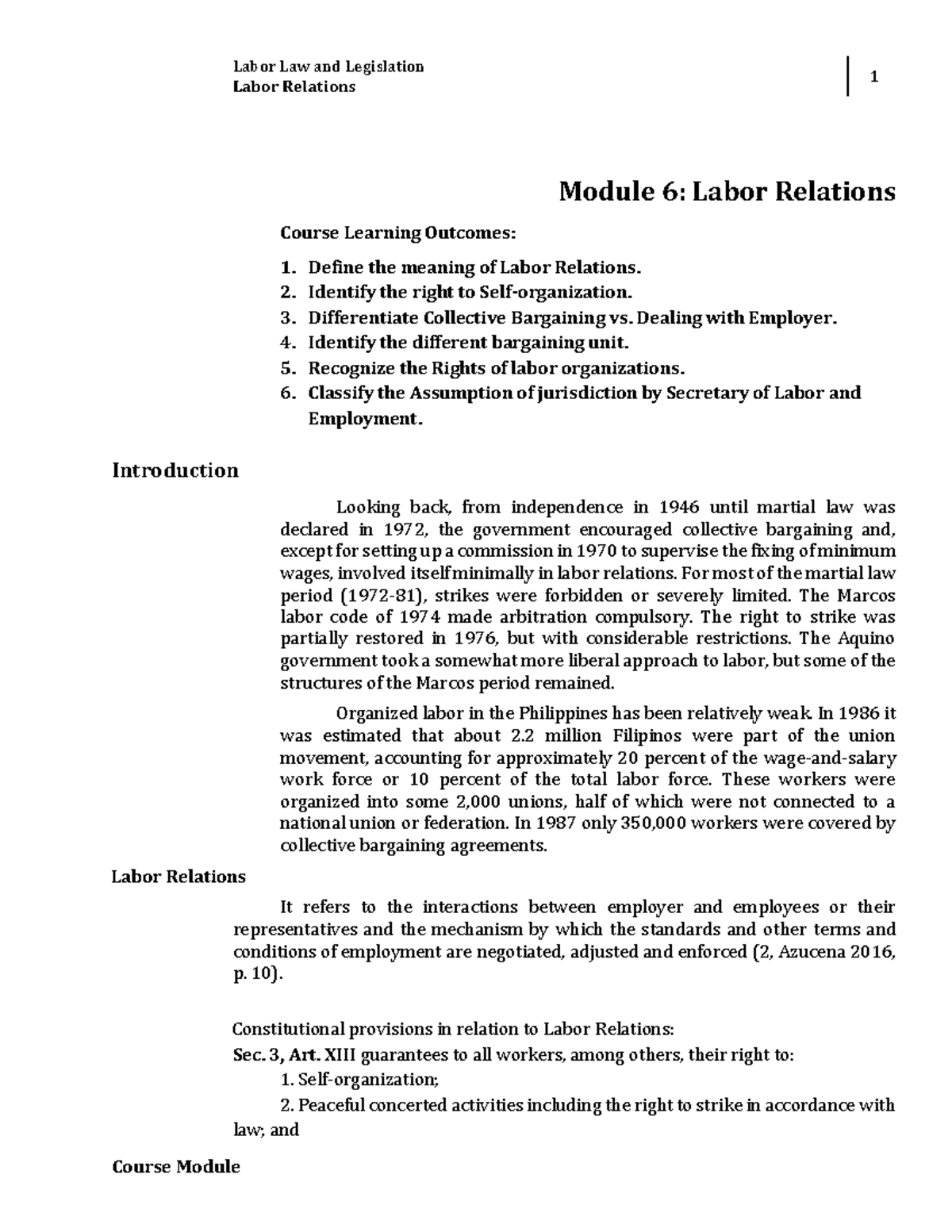 W10 Labor Relations Module 6: Key Concepts and Historical Overview ...