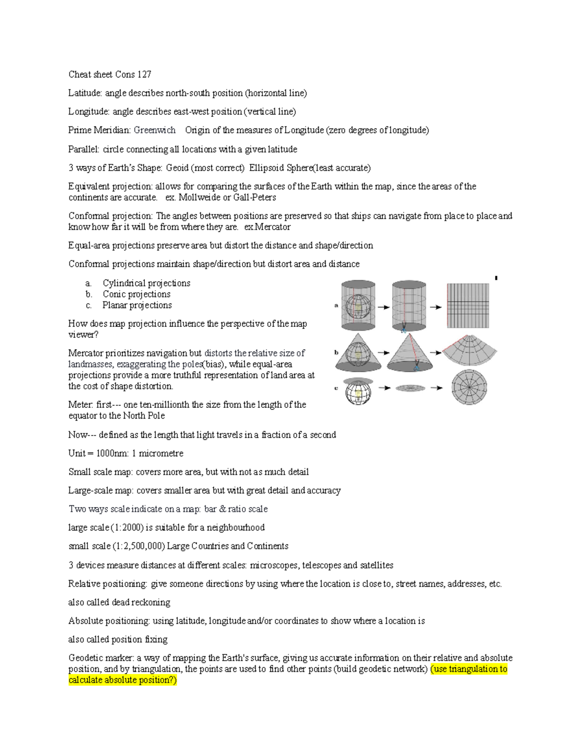 Cons 127 Cheat Sheet: Map Projections, GNSS, and Navigation Concepts ...
