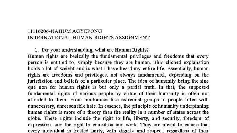 AGYEPONG INT'L HUMAN RIGHTS ASSIGNMENT 1: Understanding Human Rights ...