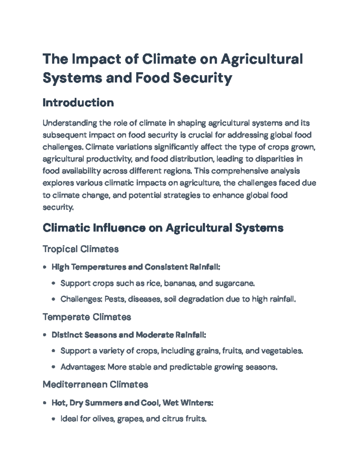 The Impact of Climate Change on Agricultural Systems and Food Security ...