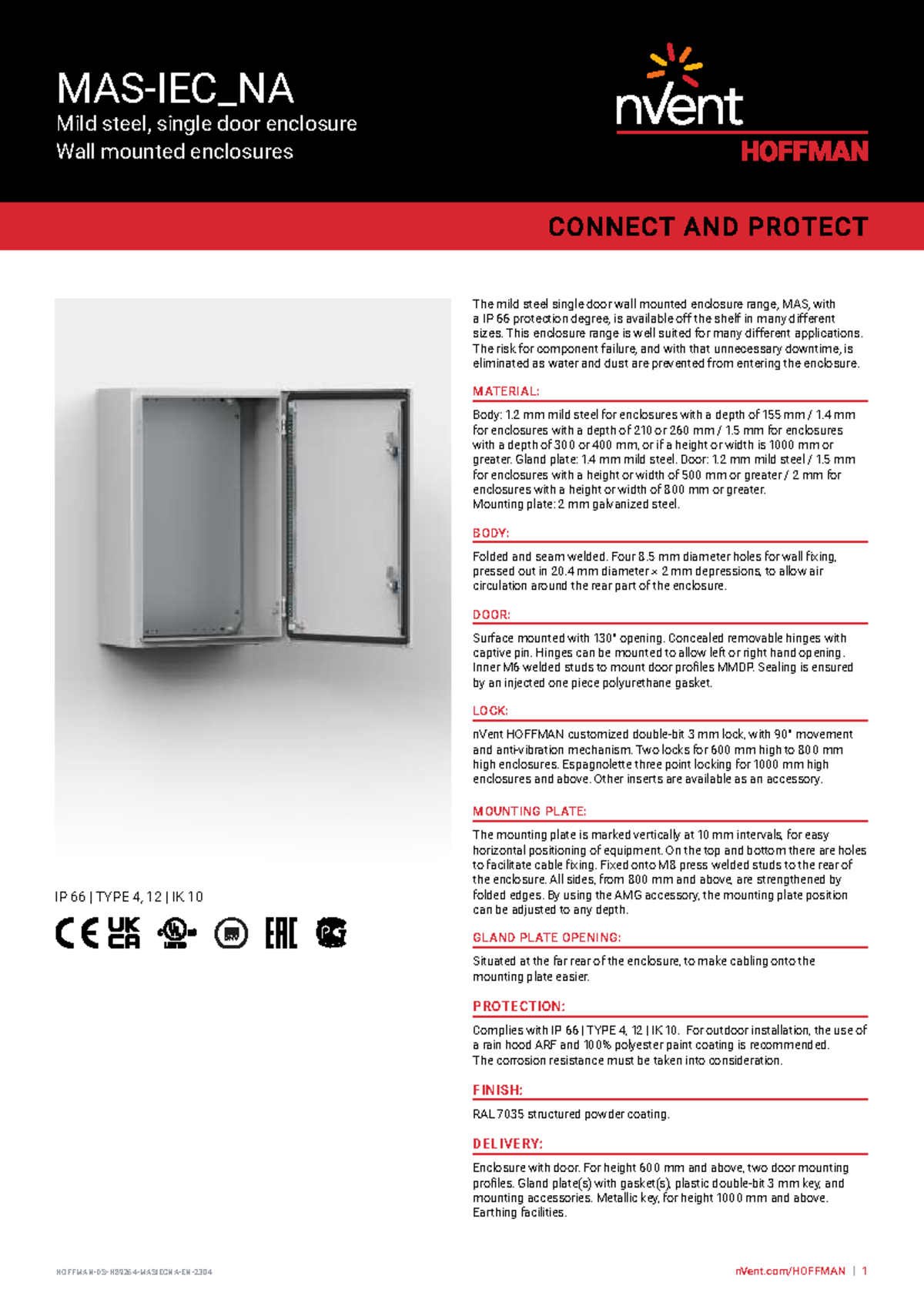 Mild steel single door wall mounted enclosure specifications (MAS ...