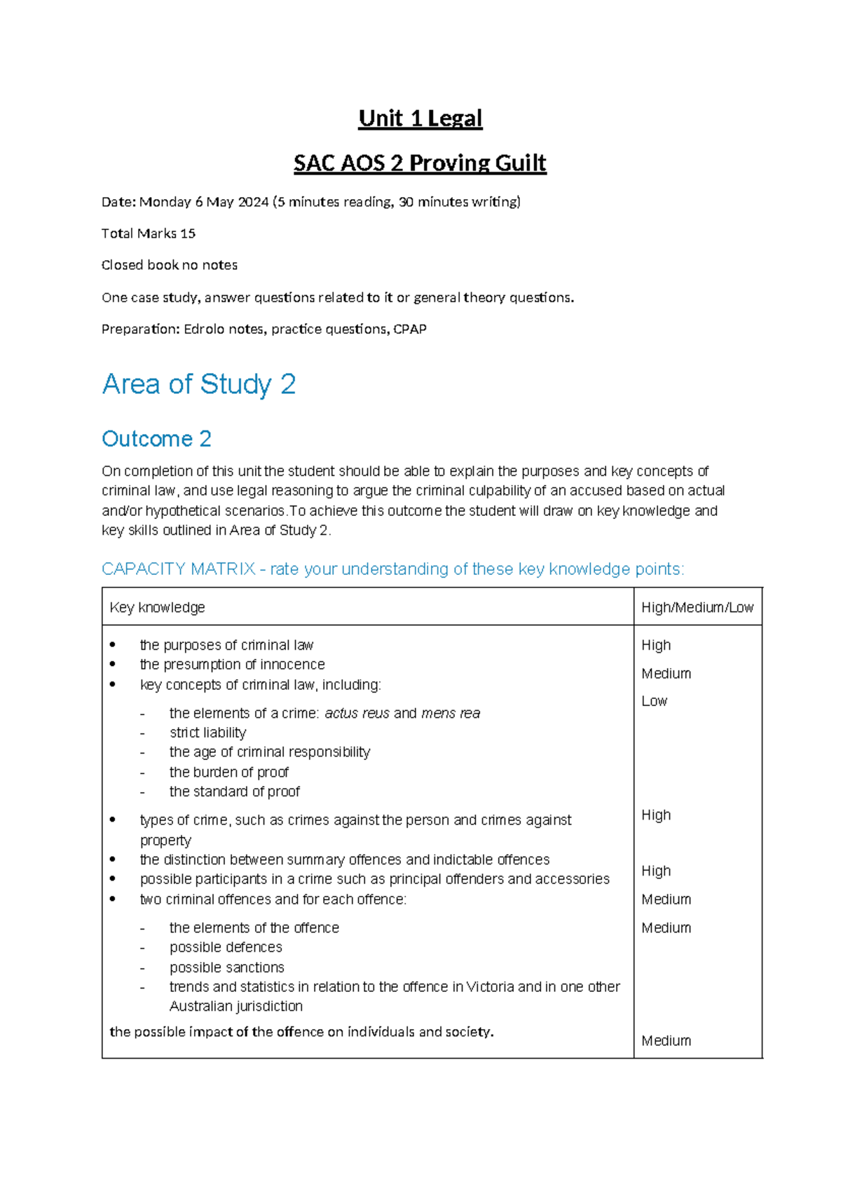 Unit 1 Legal AOS 2Case STudy overview - Unit 1 Legal SAC AOS 2 Proving ...