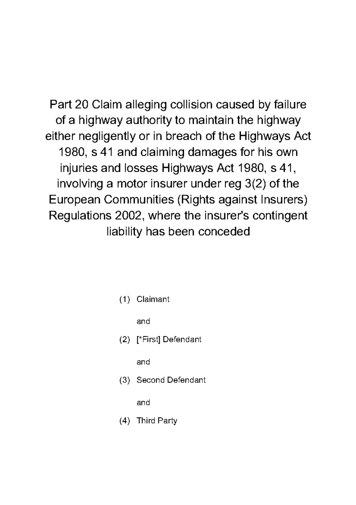 Part 20 Claim: Collision Due to Highway Authority Negligence - Studocu