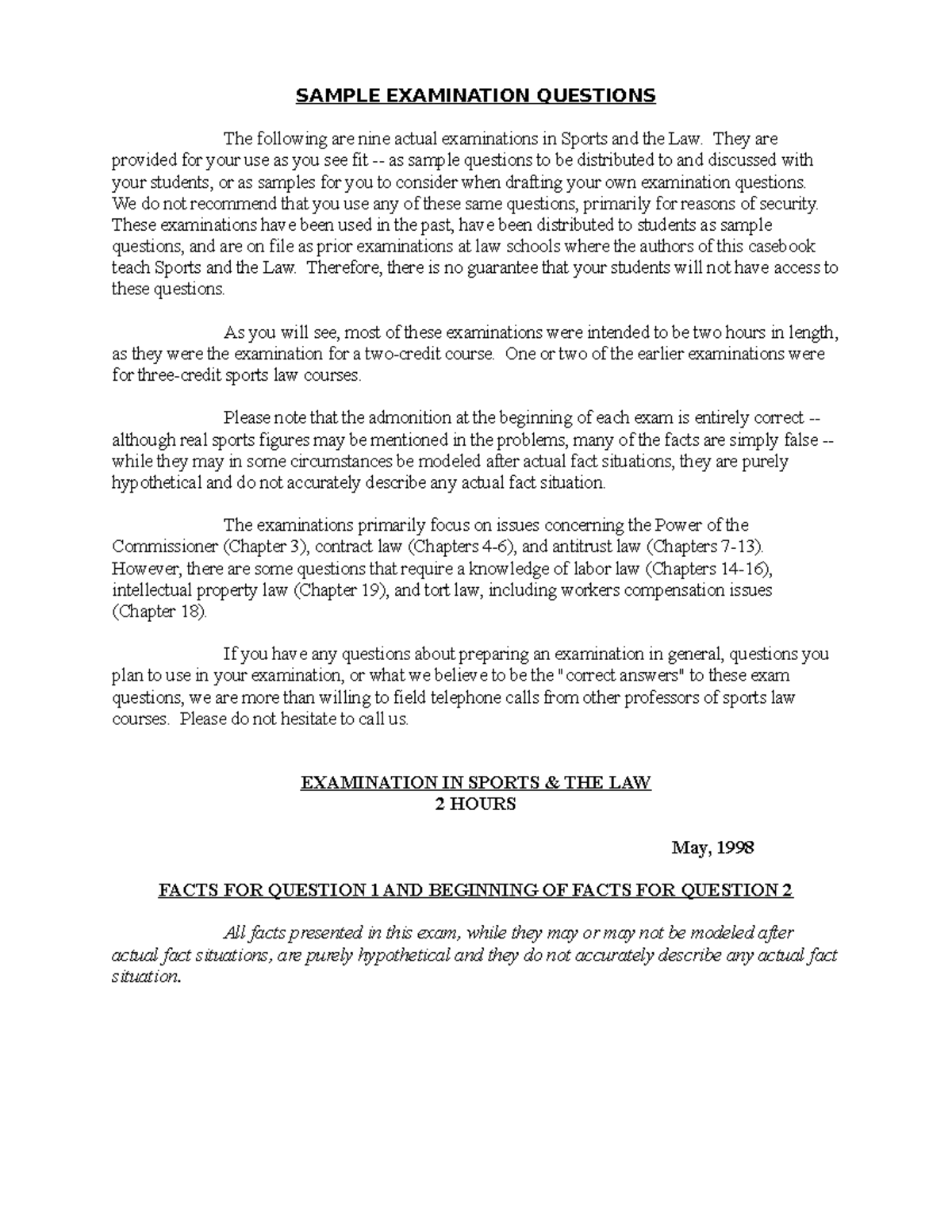 2021 Sports Law - Sample Exam Questions & Practice Insights - Studocu