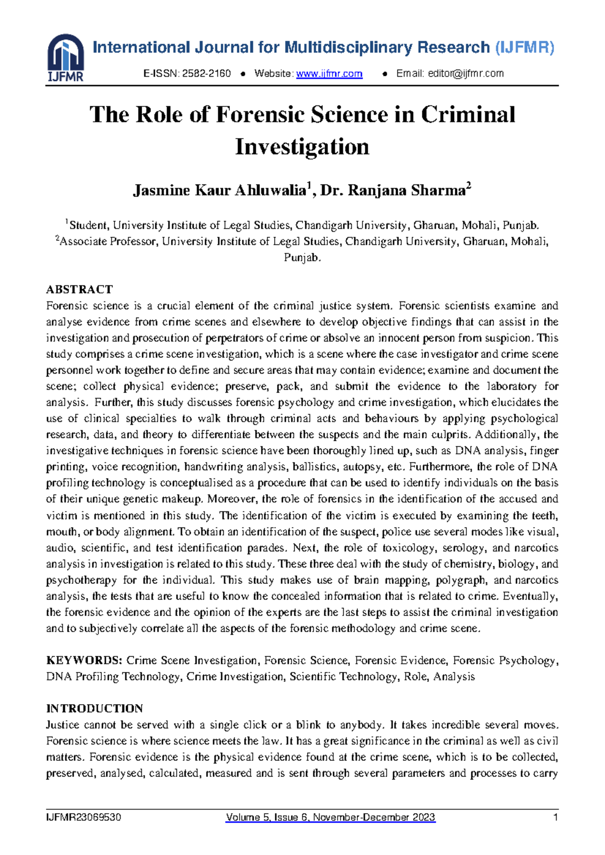 The Role of Forensic Science in Criminal Investigation - Studocu