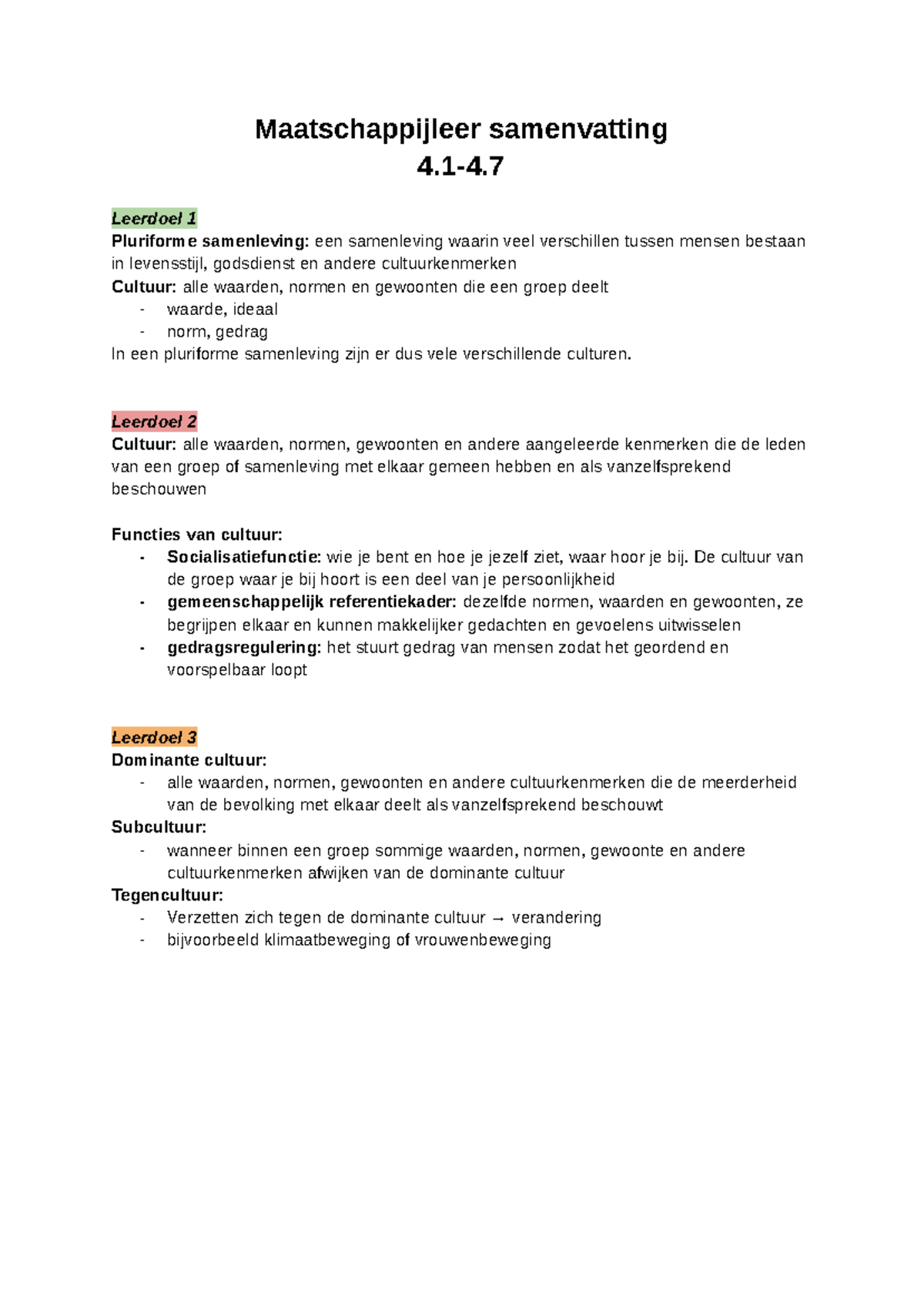 Maatschappijleer: Leerdoelen Pluriforme Samenleving en Cultuur Dynamiek ...