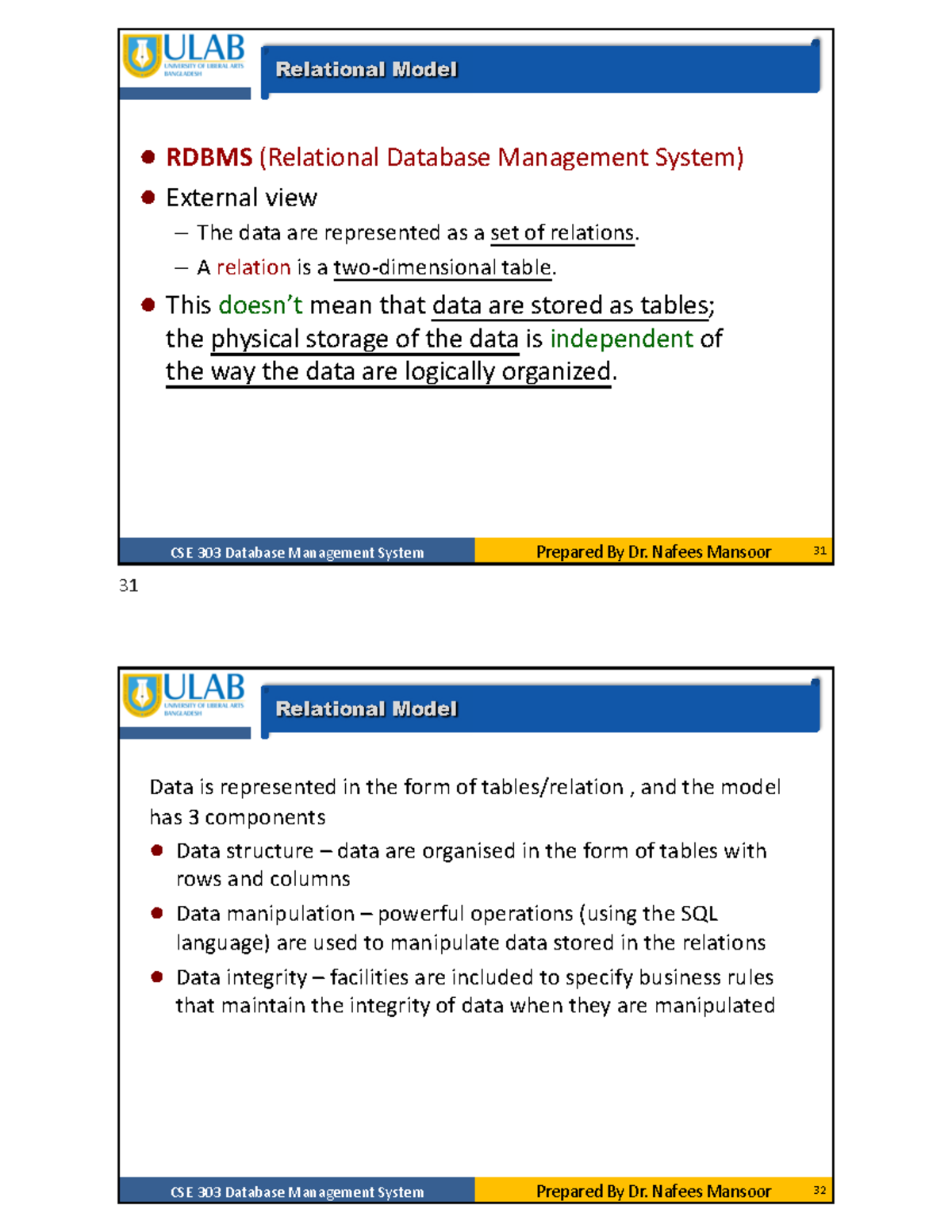 CSE 303 Lecture Notes: RDBMS and Relational Keys Overview - Studocu