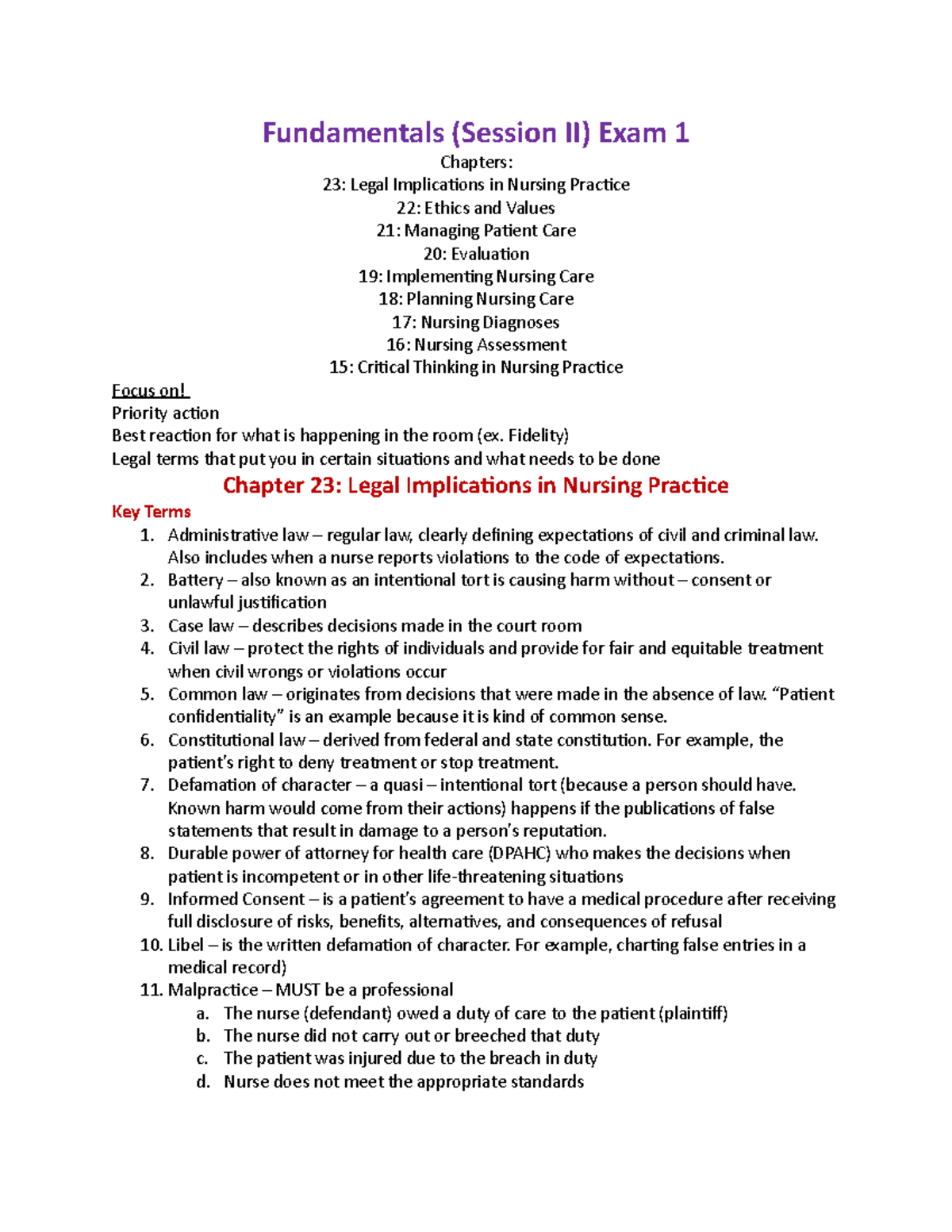 Fundamentals Exam 1 Review: Key Concepts in Nursing Practice - Studocu