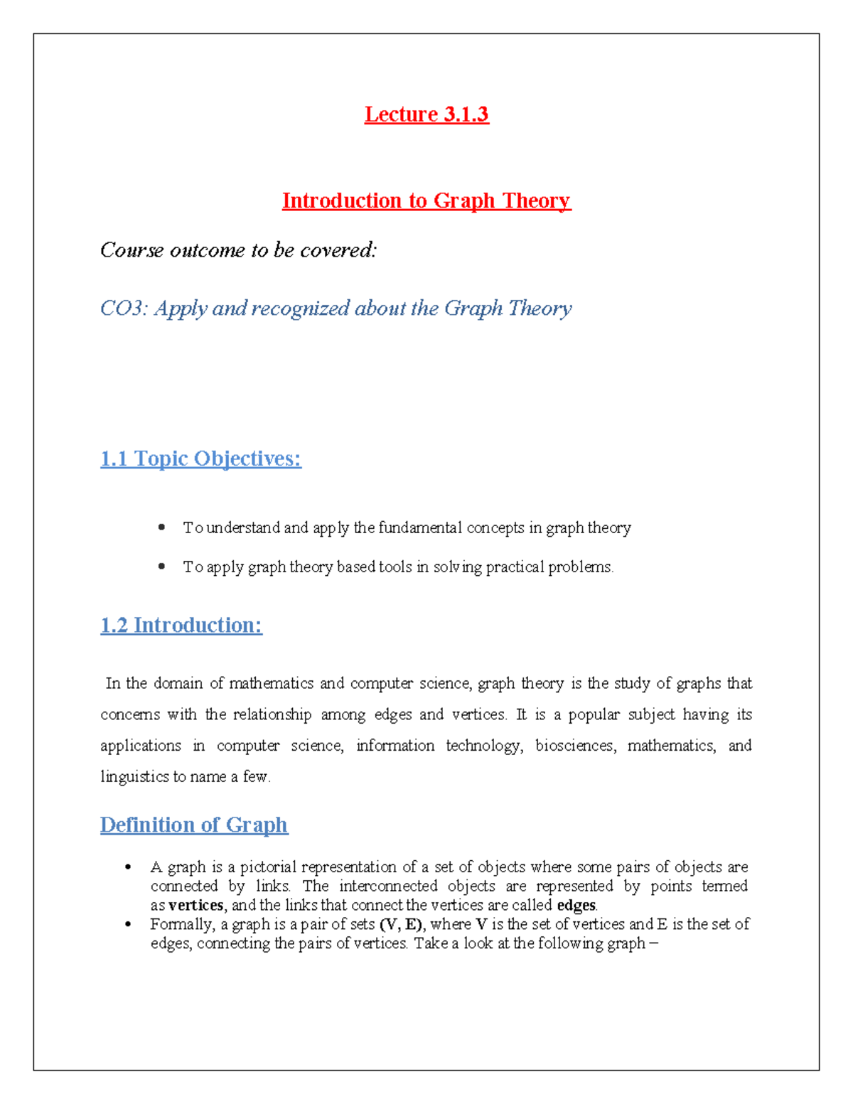 Lecture 3: A Comprehensive Introduction to Graph Theory - Studocu