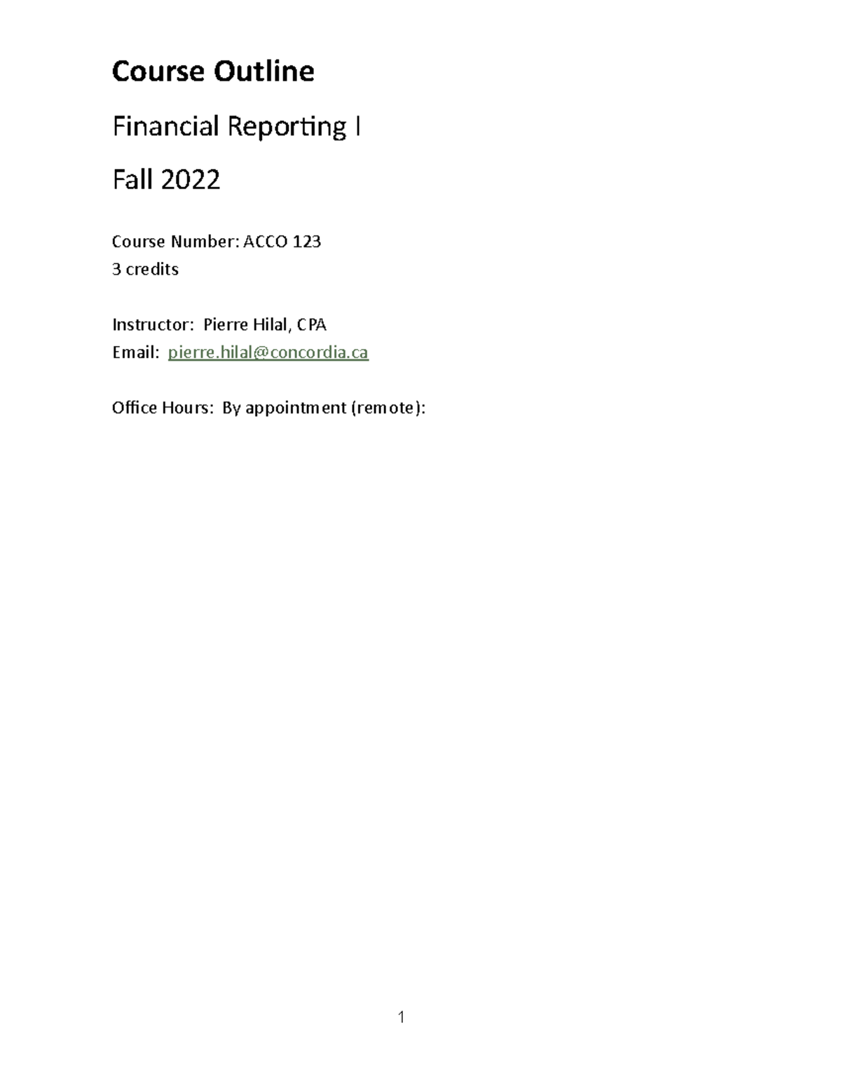 ACCO 310 - Outline - Fall 2022 - Course Outline Financial Reporting I ...