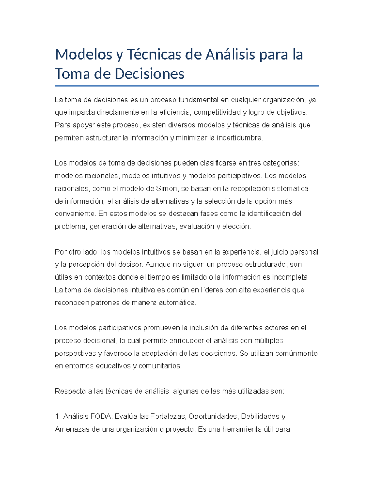 Modelos y Técnicas de Análisis para la Toma de Decisiones - TTD101 ...