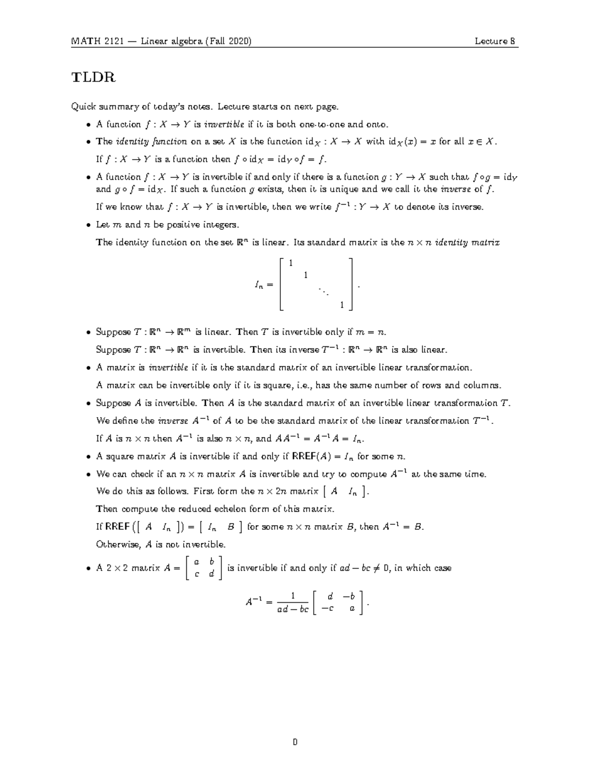 08 Math2121 Fall2020 - Lecture Notes on Invertible Functions and ...