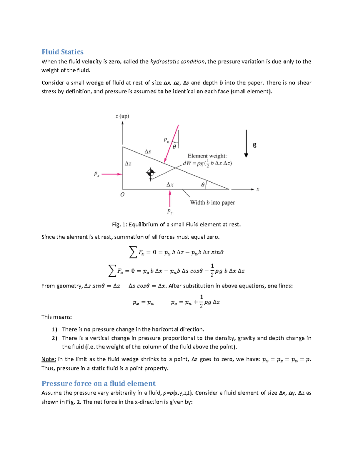 Fluid Statics Overview and Key Concepts in Fluid Mechanics - Studocu