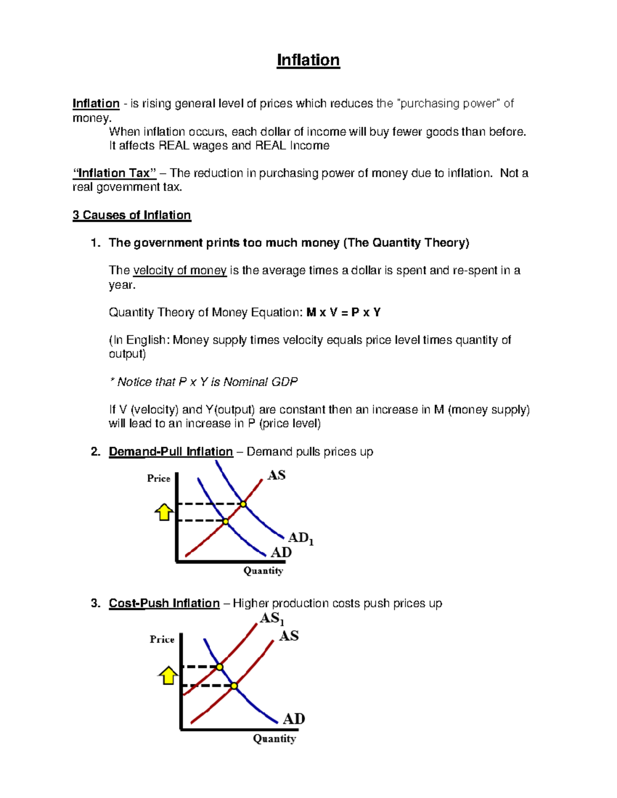 Inflation Notes - Class Notes on Causes & Effects of Inflation - Studocu