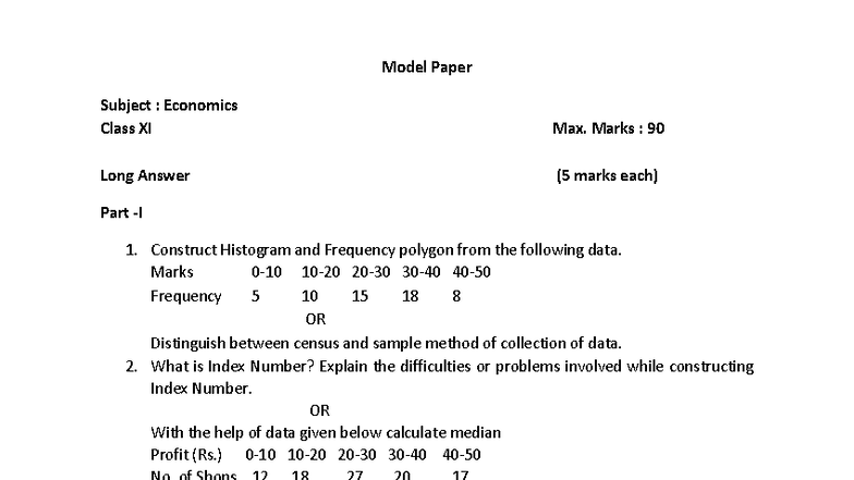 Eco Modal Test Paper 11th - Model Paper Subject : Economics Class XI ...