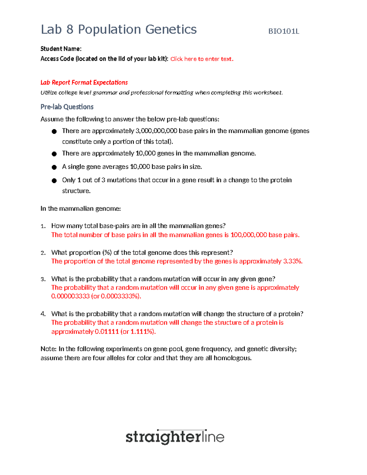 Lab 8: Population Genetics Analysis and Findings - BIO101L - Studocu