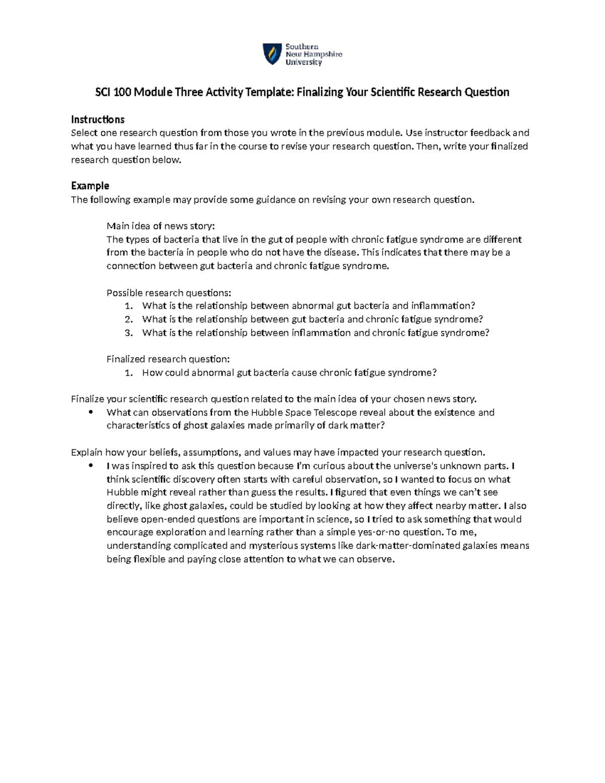 SCI 100 Module 3 Activity: Finalizing Your Research Question - Studocu