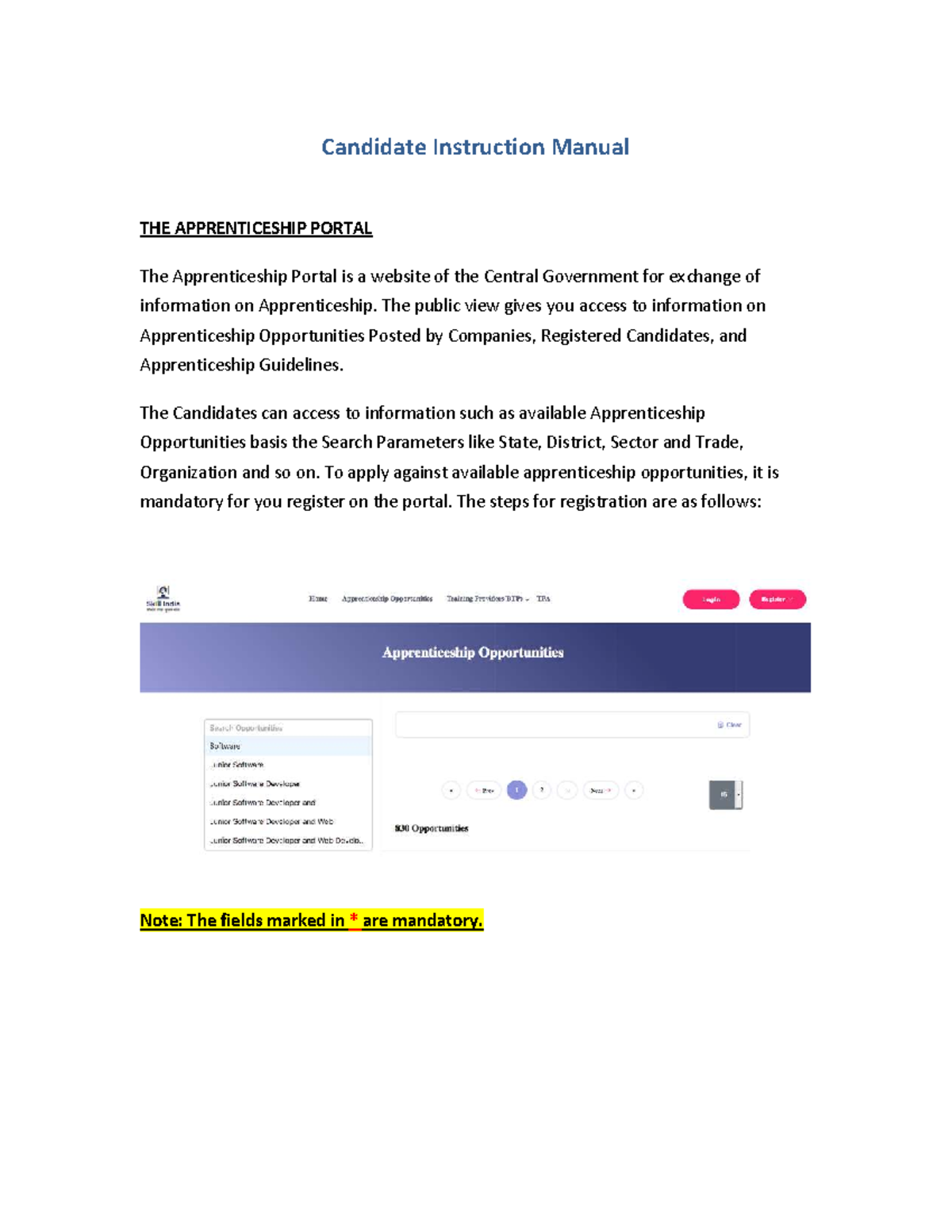 Candidate Instruction Manual for Apprenticeship Portal - Studocu