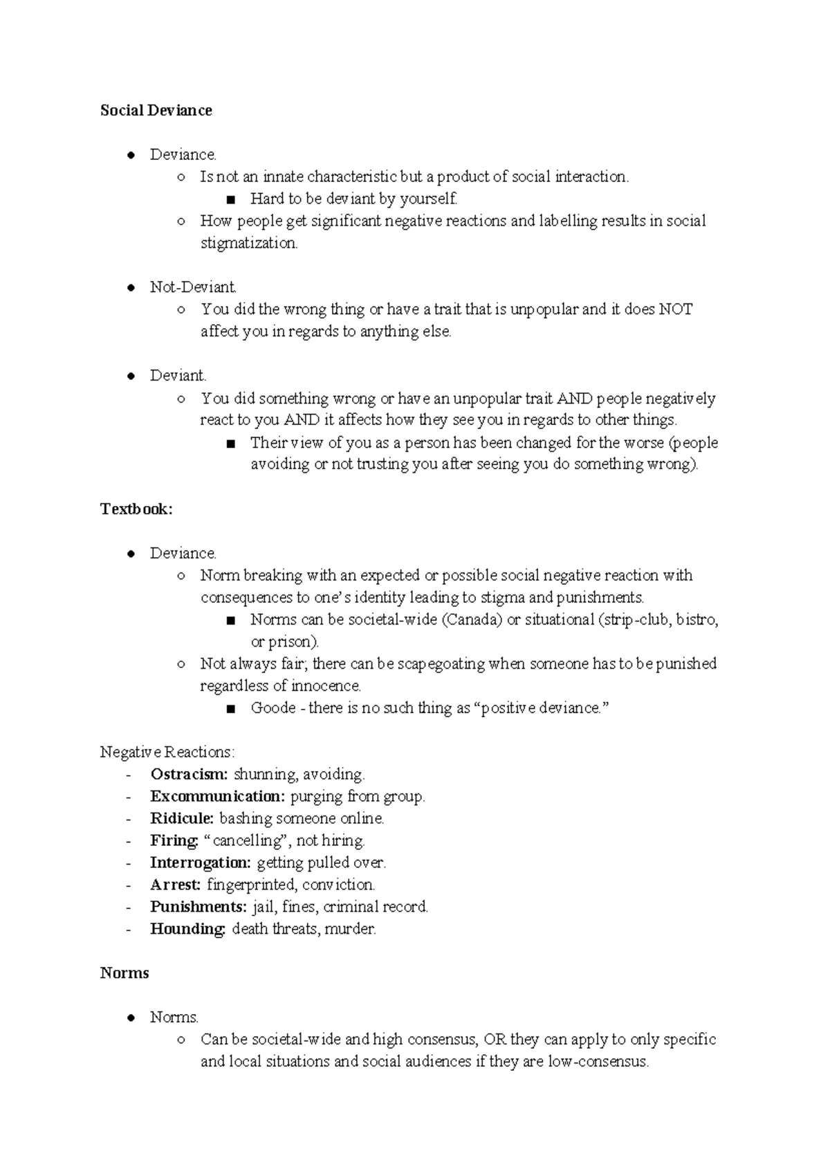 Midterm 1 - Social Deviance: Comprehensive Notes Review - Studocu