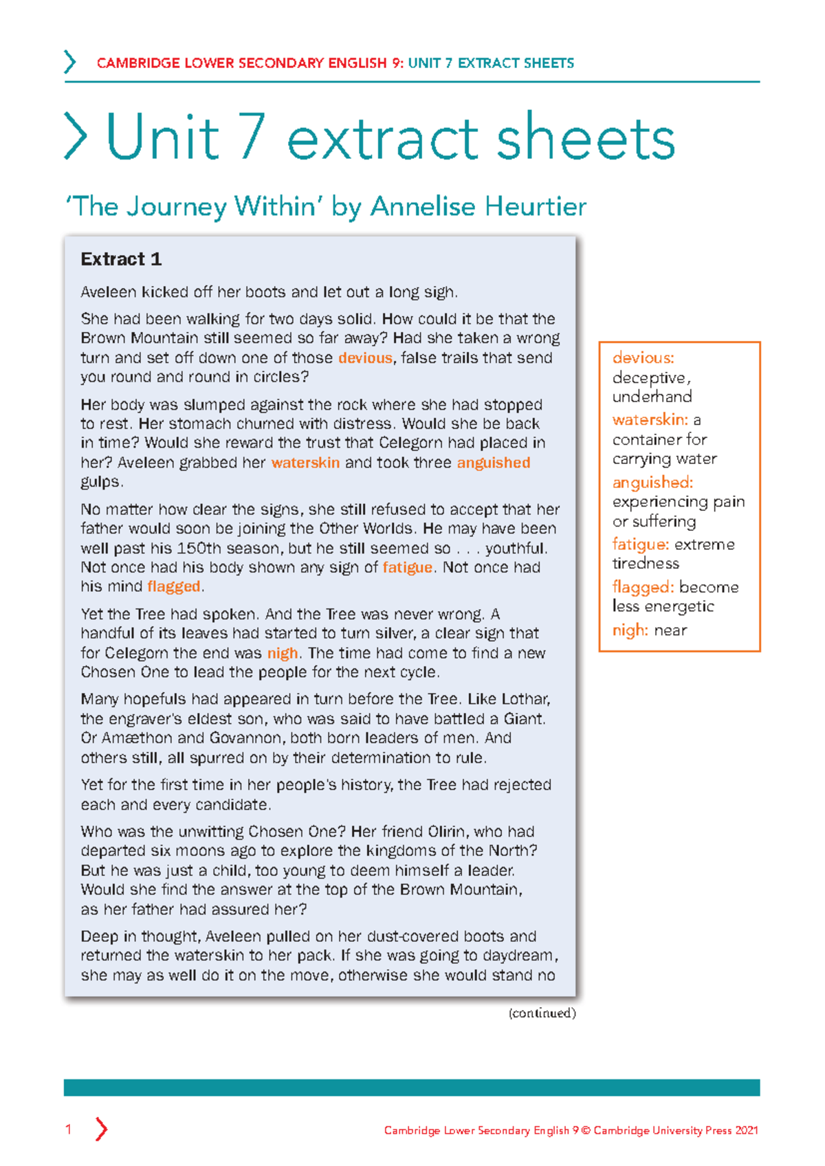 LS English 9: Unit 7 Extract Sheets from "Journey" by Annelise Heurtier ...