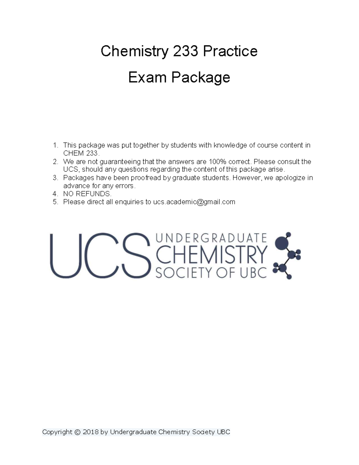 Chemistry 233 practice exam package 2020 - Studocu