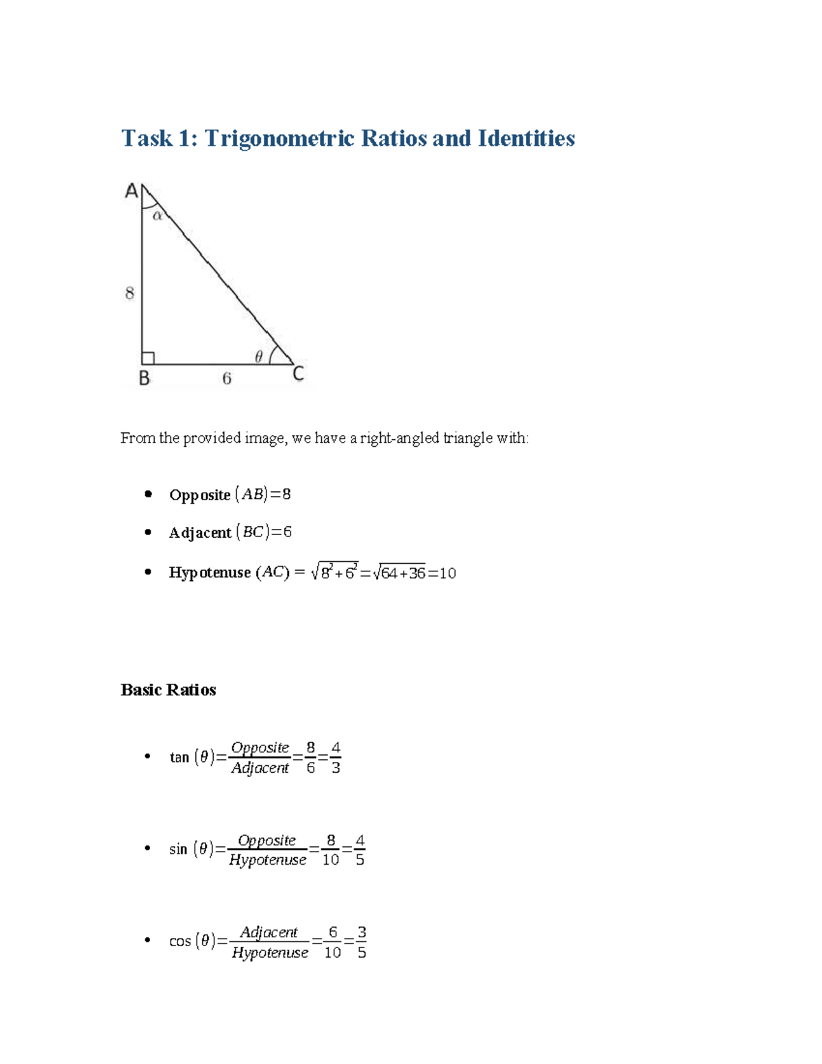 Math Assignment Unit 7: Trigonometric Ratios & Equations - Studocu
