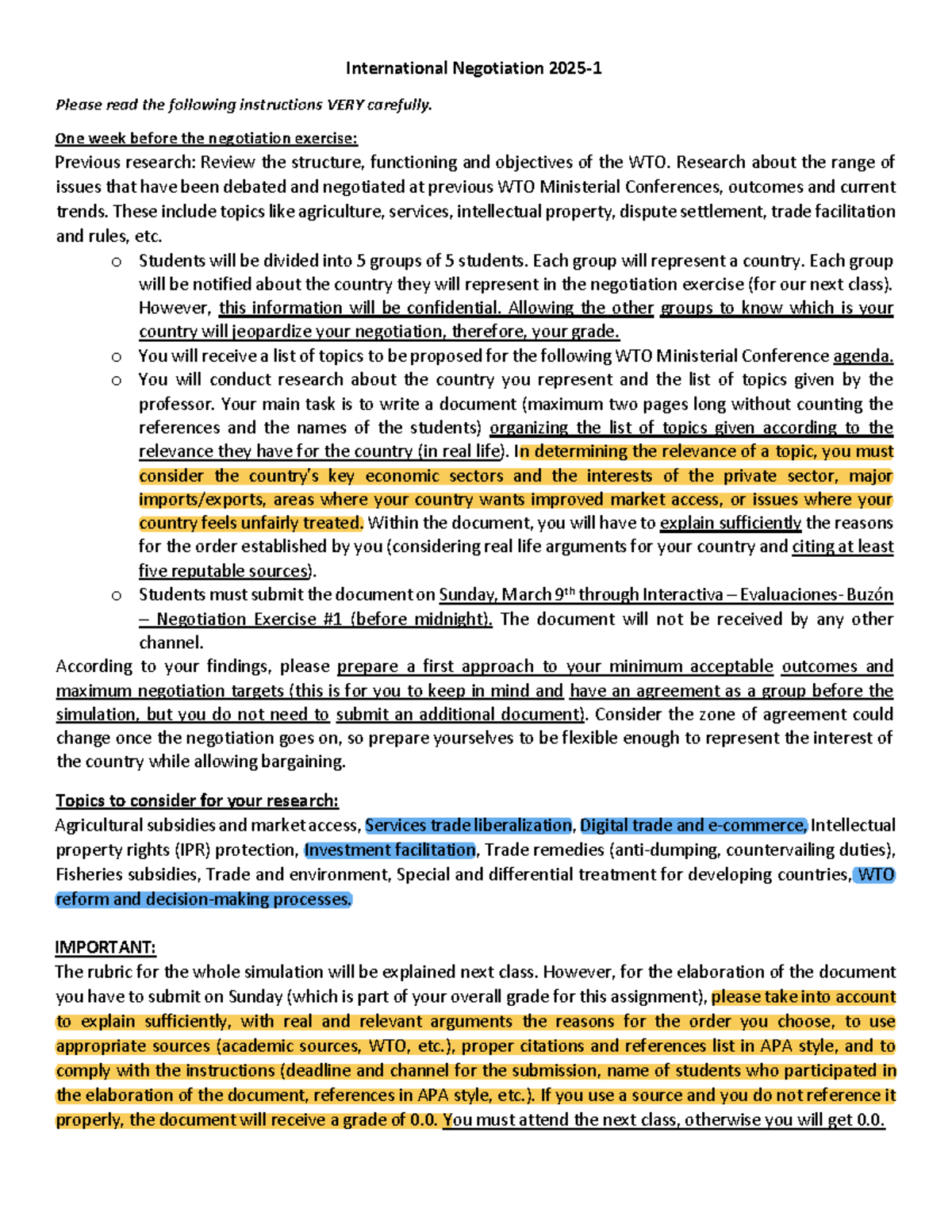 International Negotiation 202: Simulation #1 Instructions and ...