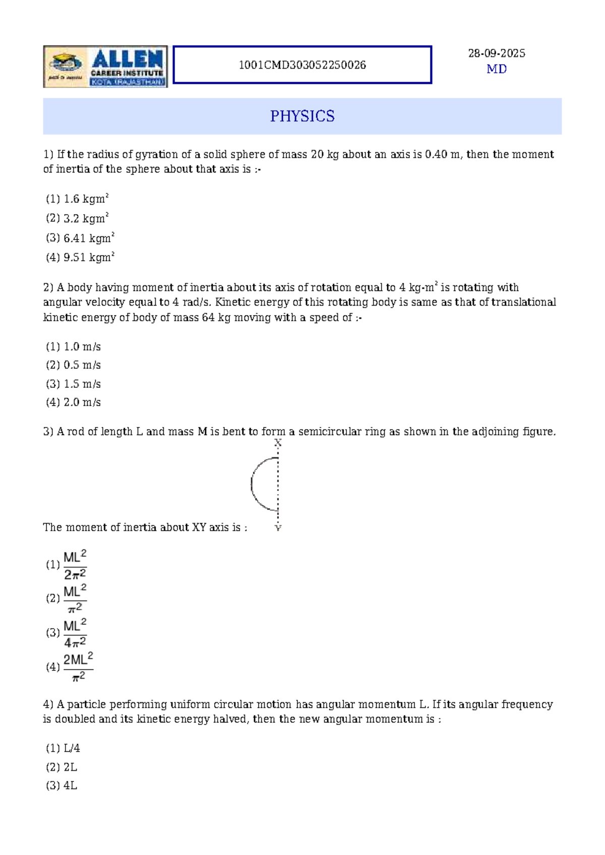 MD PHYSICS 1001CMD303052250026 Exam Solutions and Key Concepts - Studocu