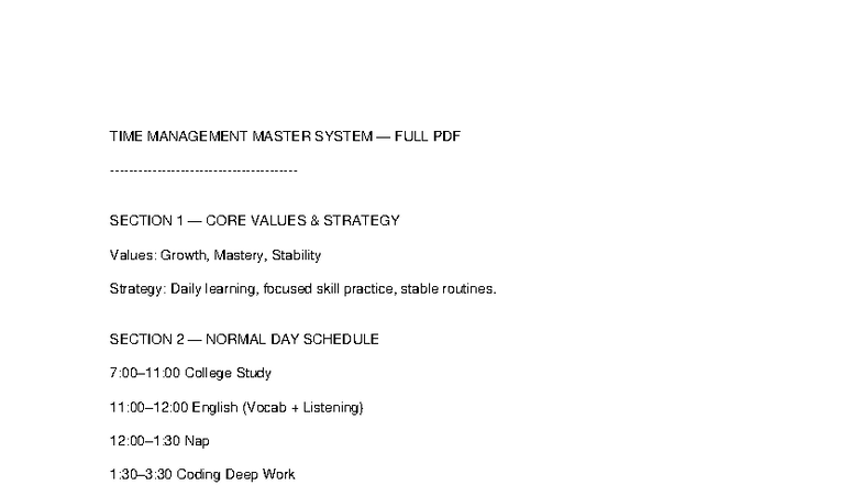 TIME MANAGEMENT MASTER SYSTEM: FULL PDF GUIDE - Studocu