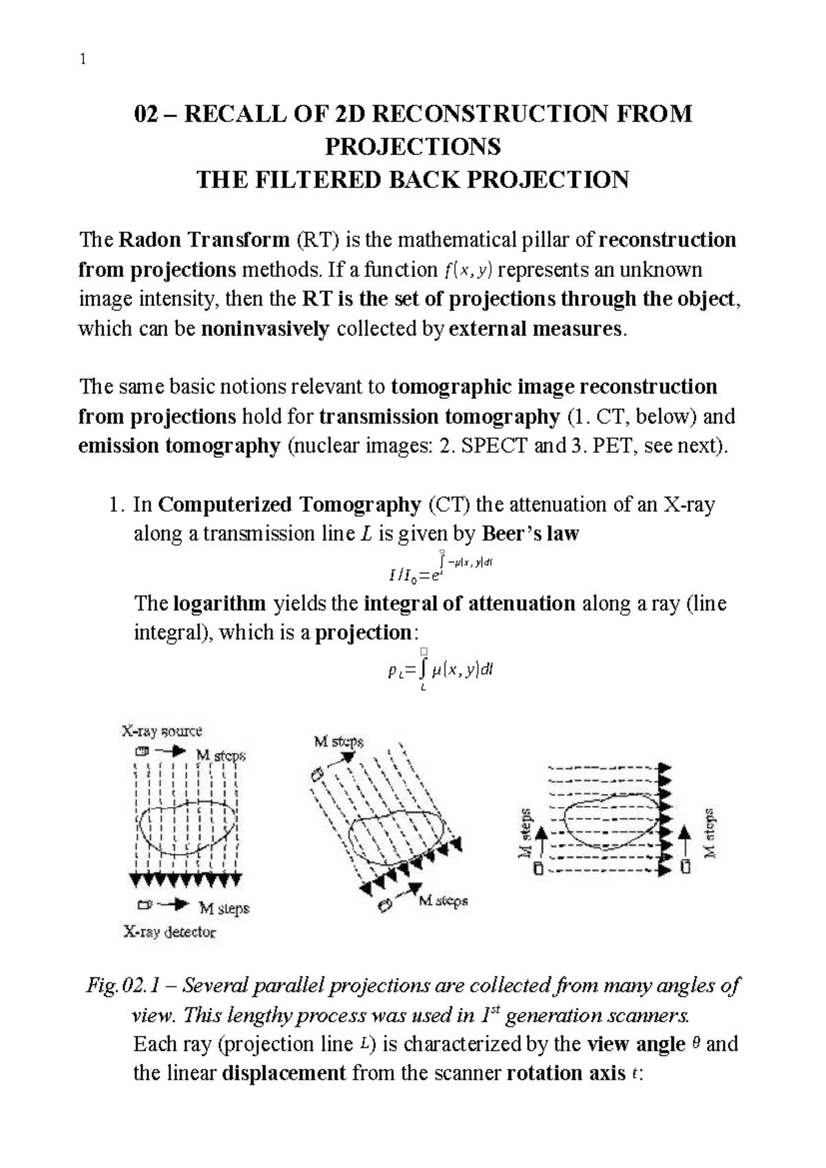 02 - Recall of Filtered Back Projection (FBP) 2023 - Professor Notes ...