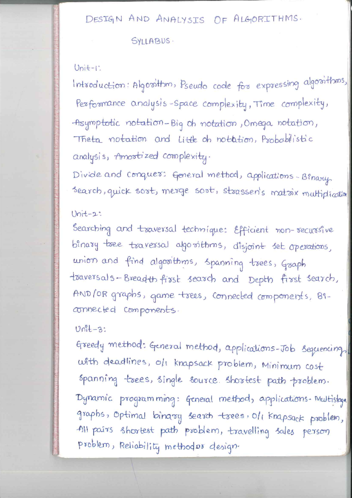 DAA Course Notes: Design and Analysis of Algorithms (DAA-101) - Studocu