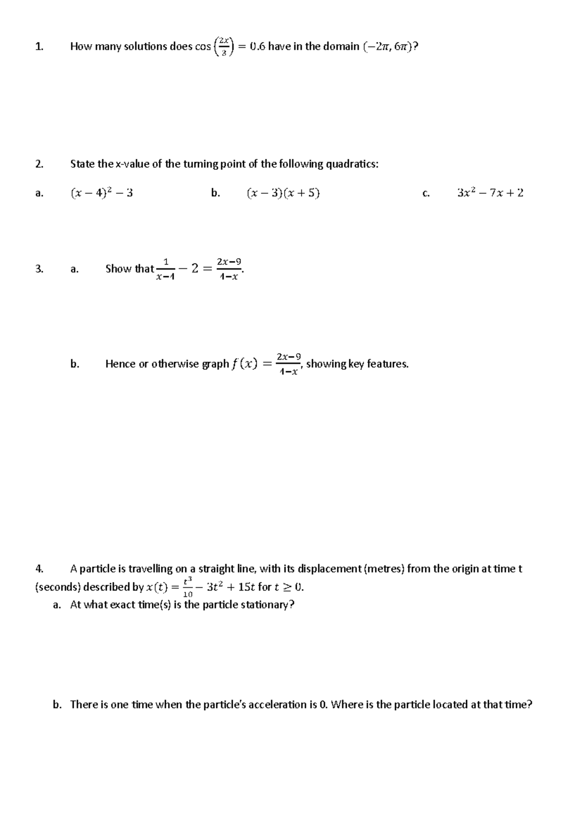 Math Review Questions for Course Code: MATH101 - Studocu