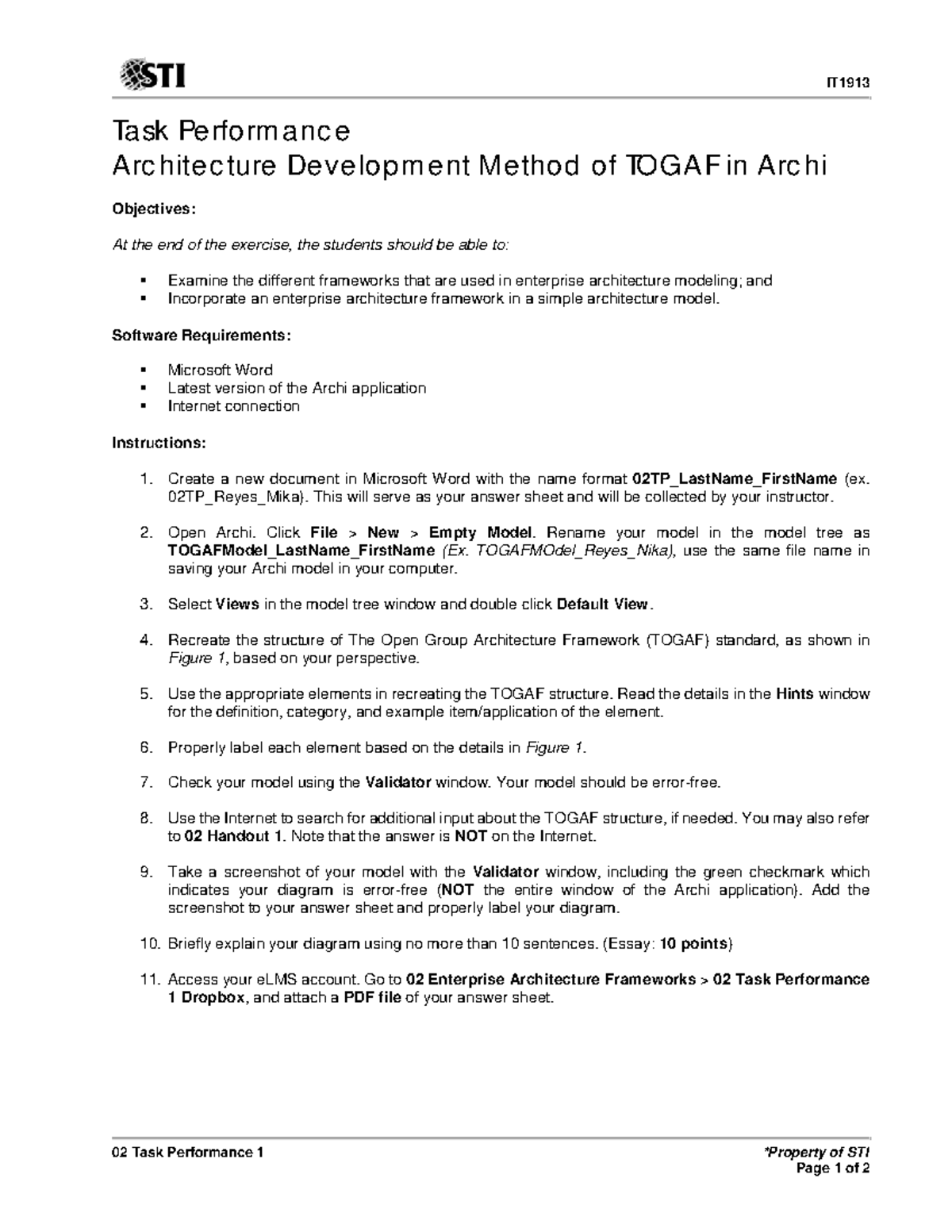 IT1913 Task Performance 1: TOGAF Architecture Development Guide - Studocu