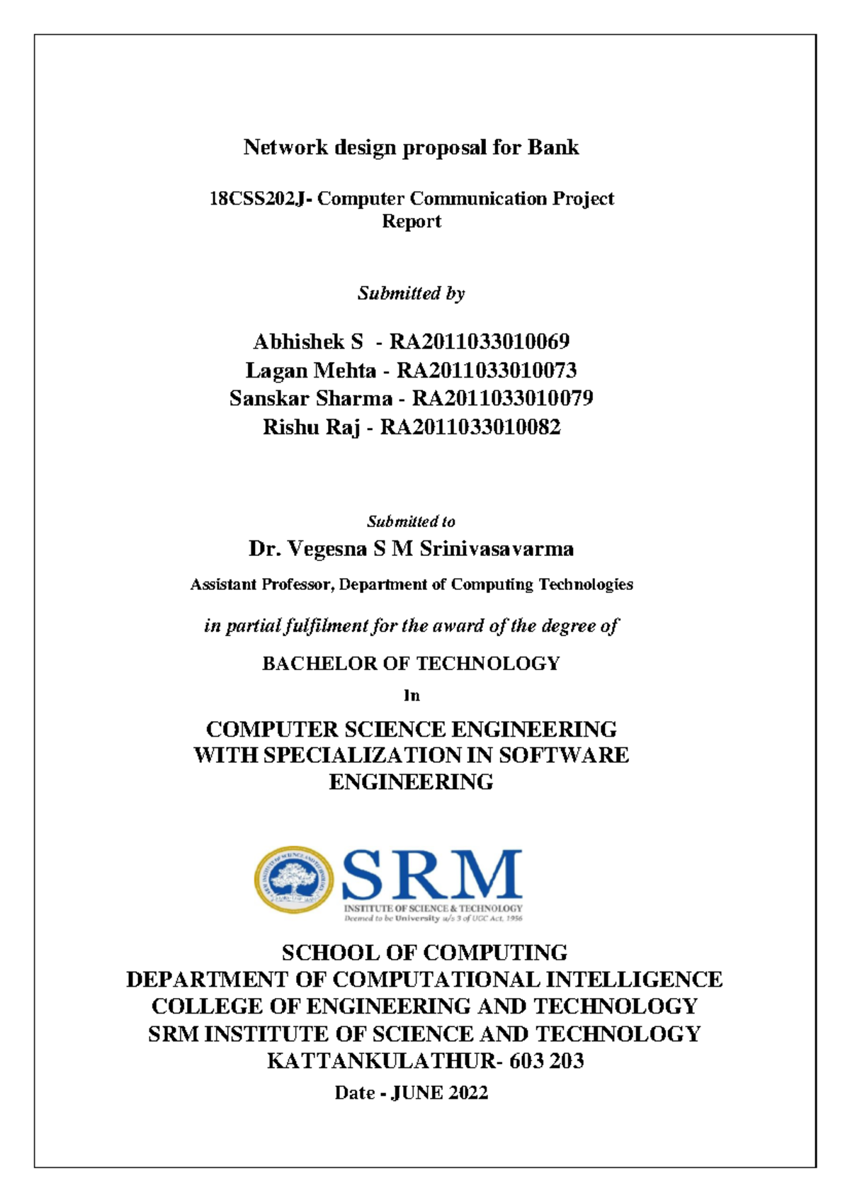 Network Design Proposal for Bank Project (BTECH CSE) - Studocu
