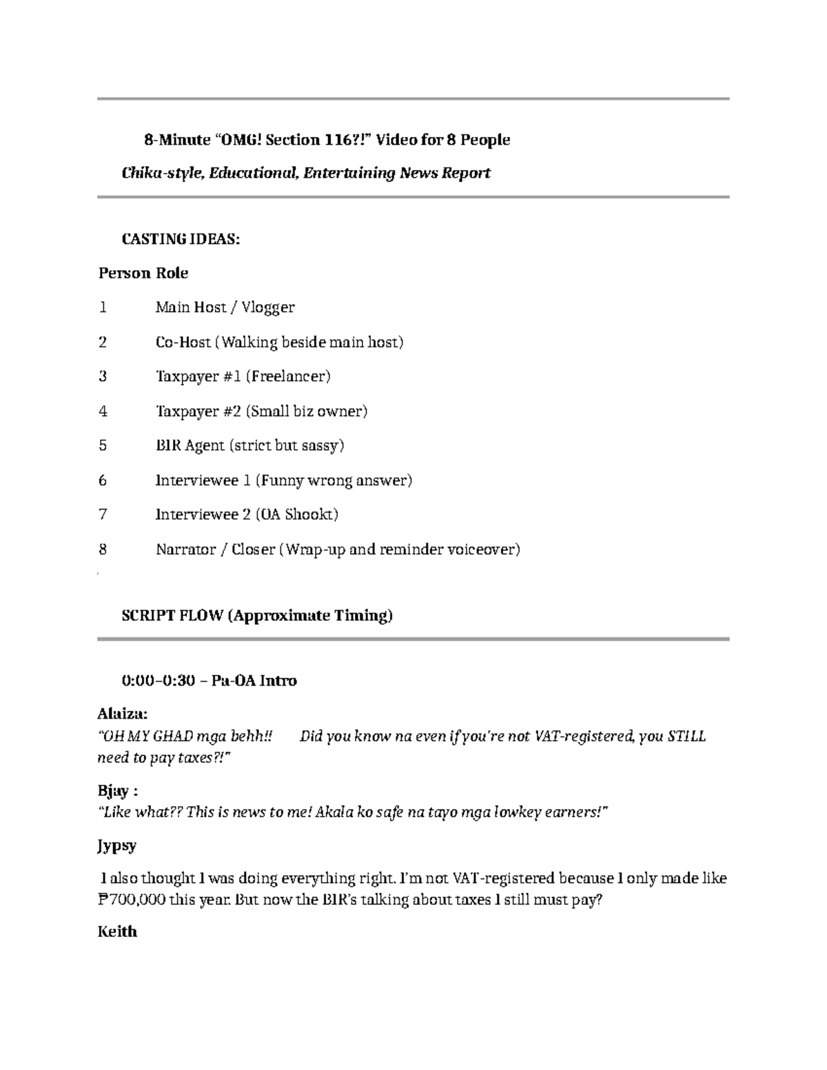 Casting Ideas and Script Flow for Educational News Report on Section ...