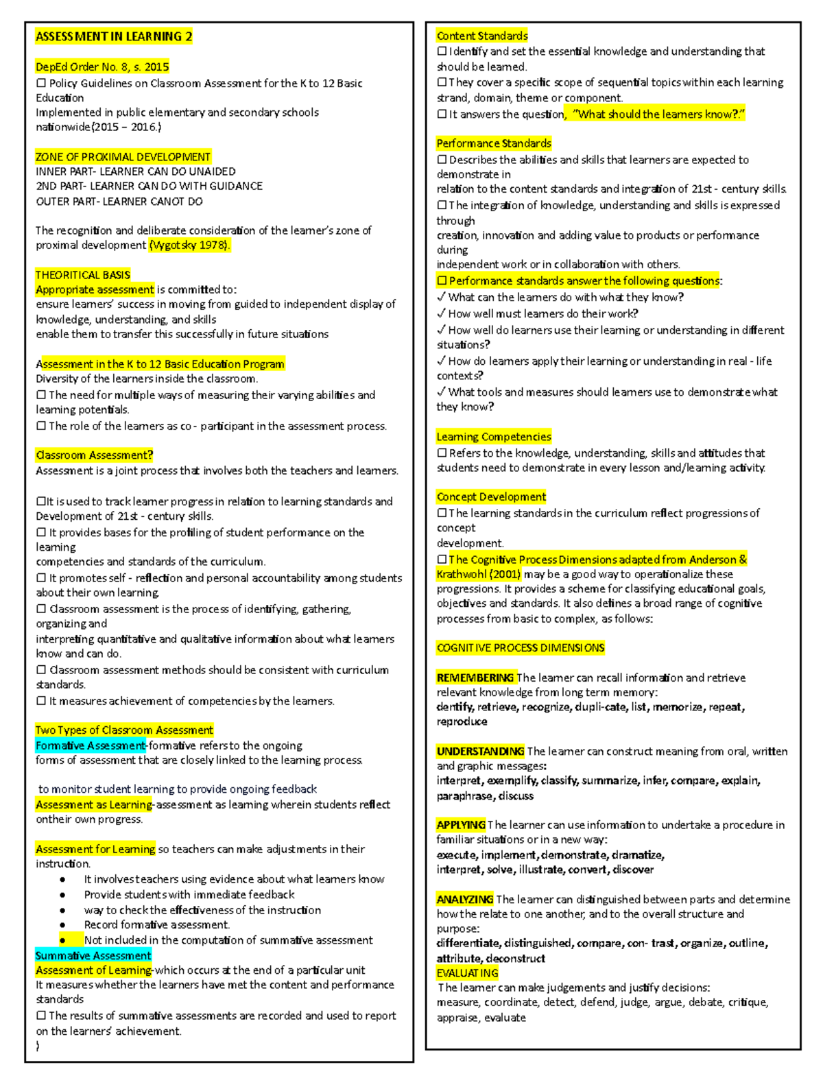 Assessment in Learning: K to 12 Classroom Guidelines and Practices ...