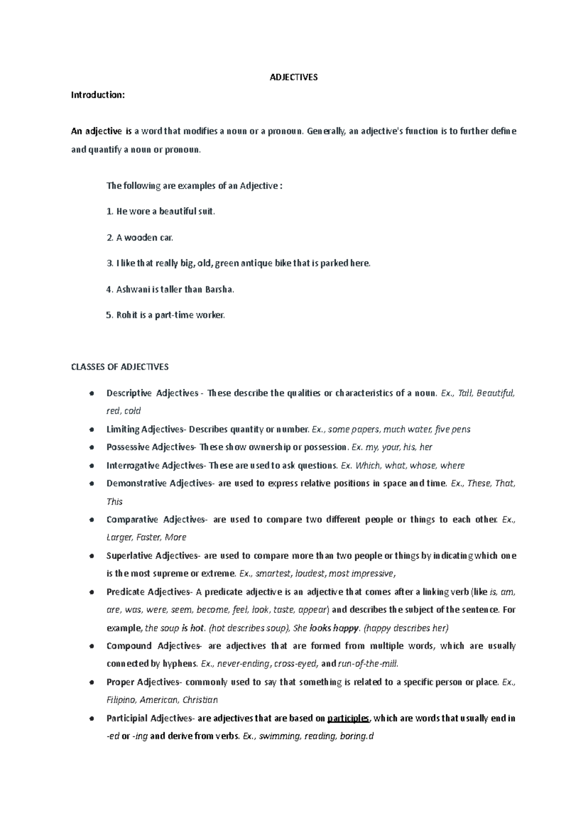 Adjectives - Comprehensive Guide for English Grammar - Studocu