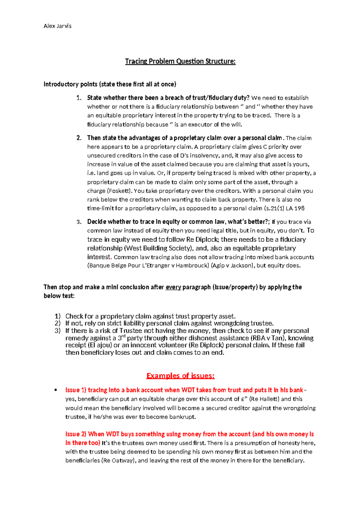Equity Tracing Problem Question Structure: Key Issues and Tests - Studocu