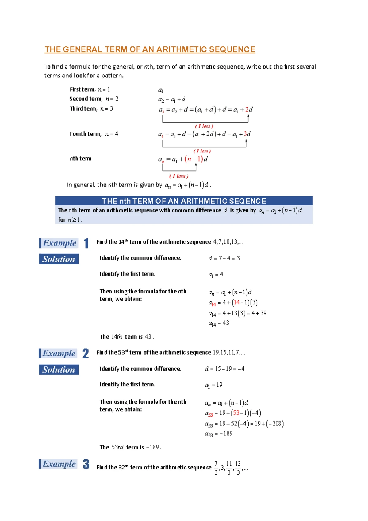 Additional Examples of Arithmetic Sequences in Math 101 - Studocu