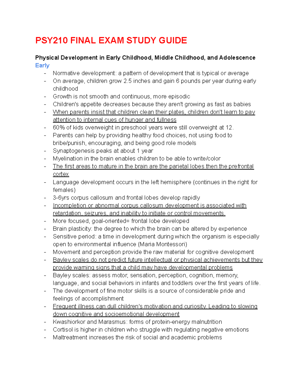 PSY210 Final Exam Study Guide: Developmental Psychology Insights - Studocu
