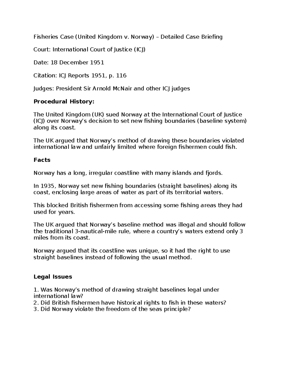 Fisheries Case Study (UK v. Norway) ICJ Ruling & Legal Implications ...