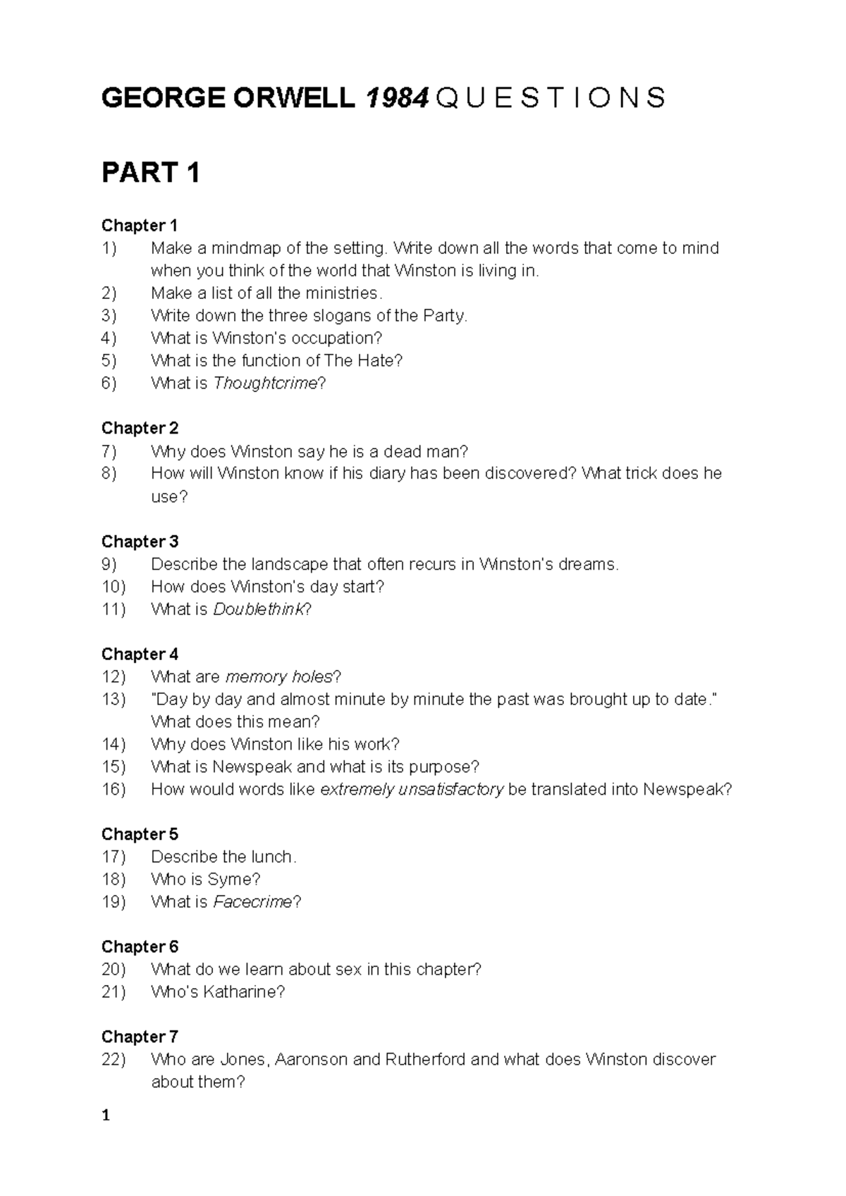 1984 Qs Practice Sheet - Study Guide for Literary Analysis - Studeersnel