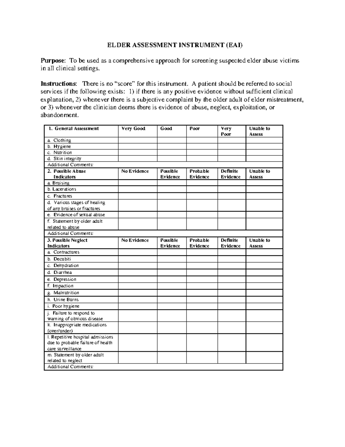 EAI - Comprehensive Elder Assessment Instrument for Abuse Screening ...