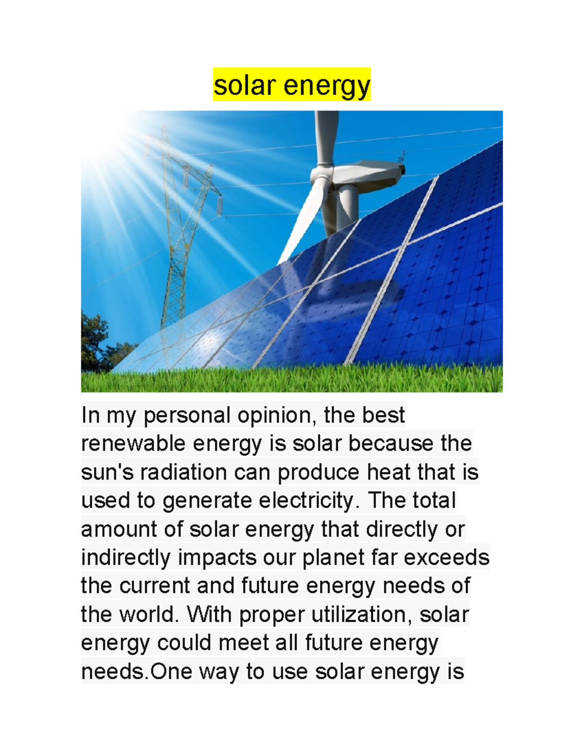 Solar Energy: The Future of Renewable Energy - Fase Dos Essay - Studocu