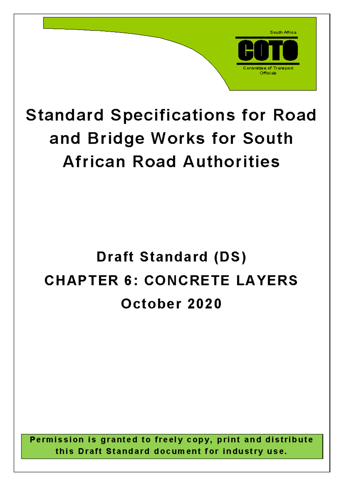 COTO Draft Standard (DS) Chapter 6: Concrete Layers Specifications ...