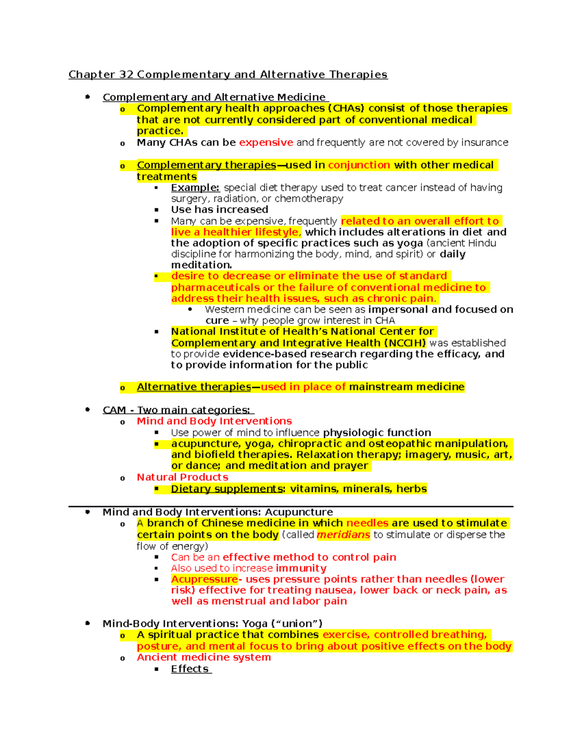 Chapter 32 Handout: Notes on Complementary & Alternative Therapies ...