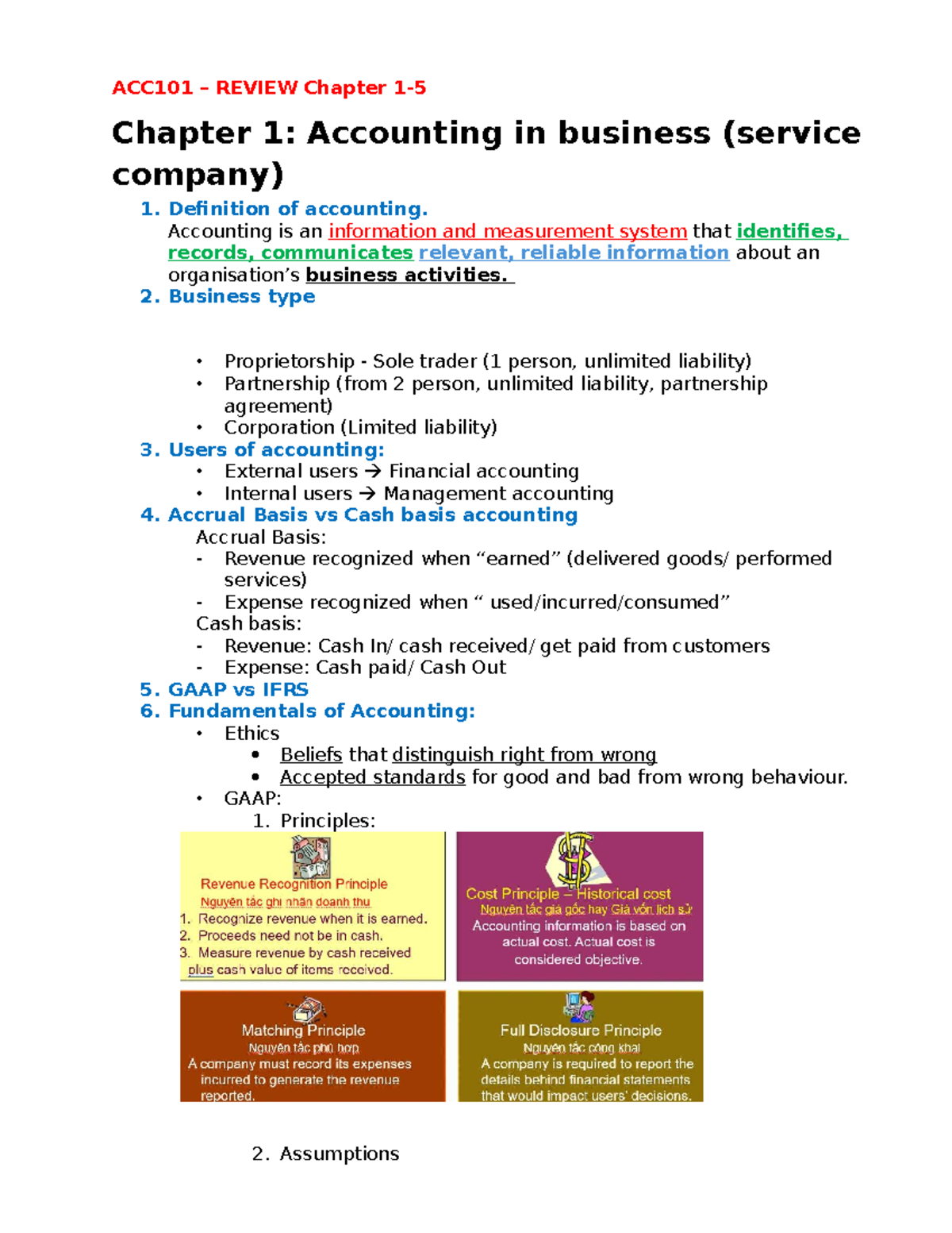 ACC101 - Review of Chapters 1 to 5: Accounting Fundamentals - Studocu