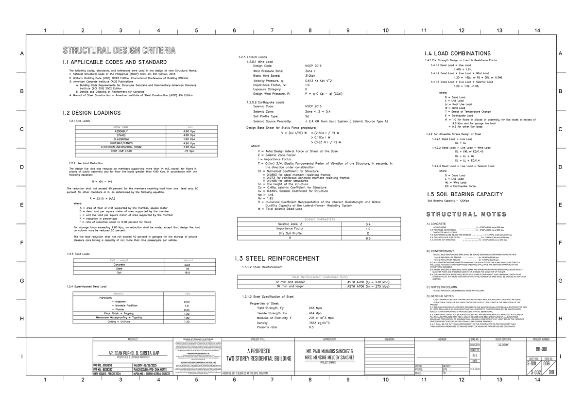 Structural Design Criteria for Sanchez Residence (Course Code: 22096-6 ...