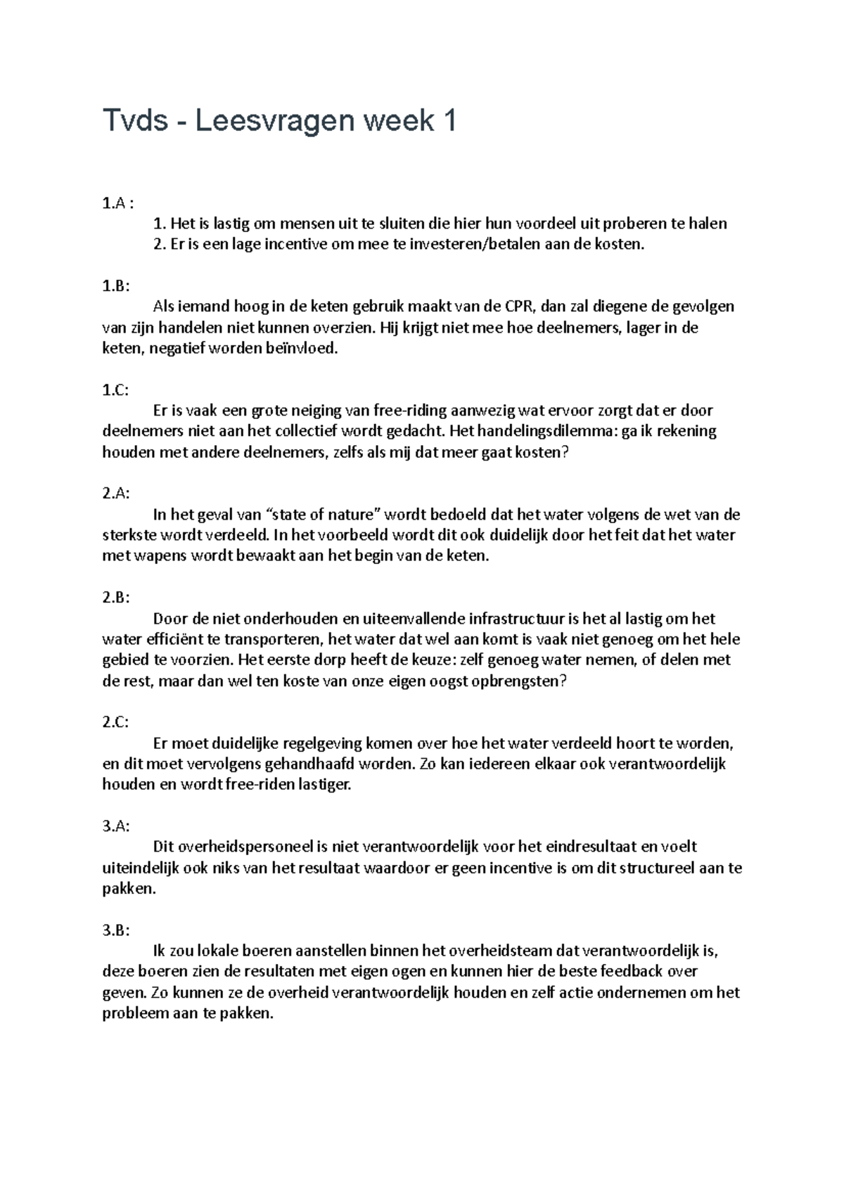 Tvds - Week 1 Leesvragen en Discussiepunten - Studeersnel