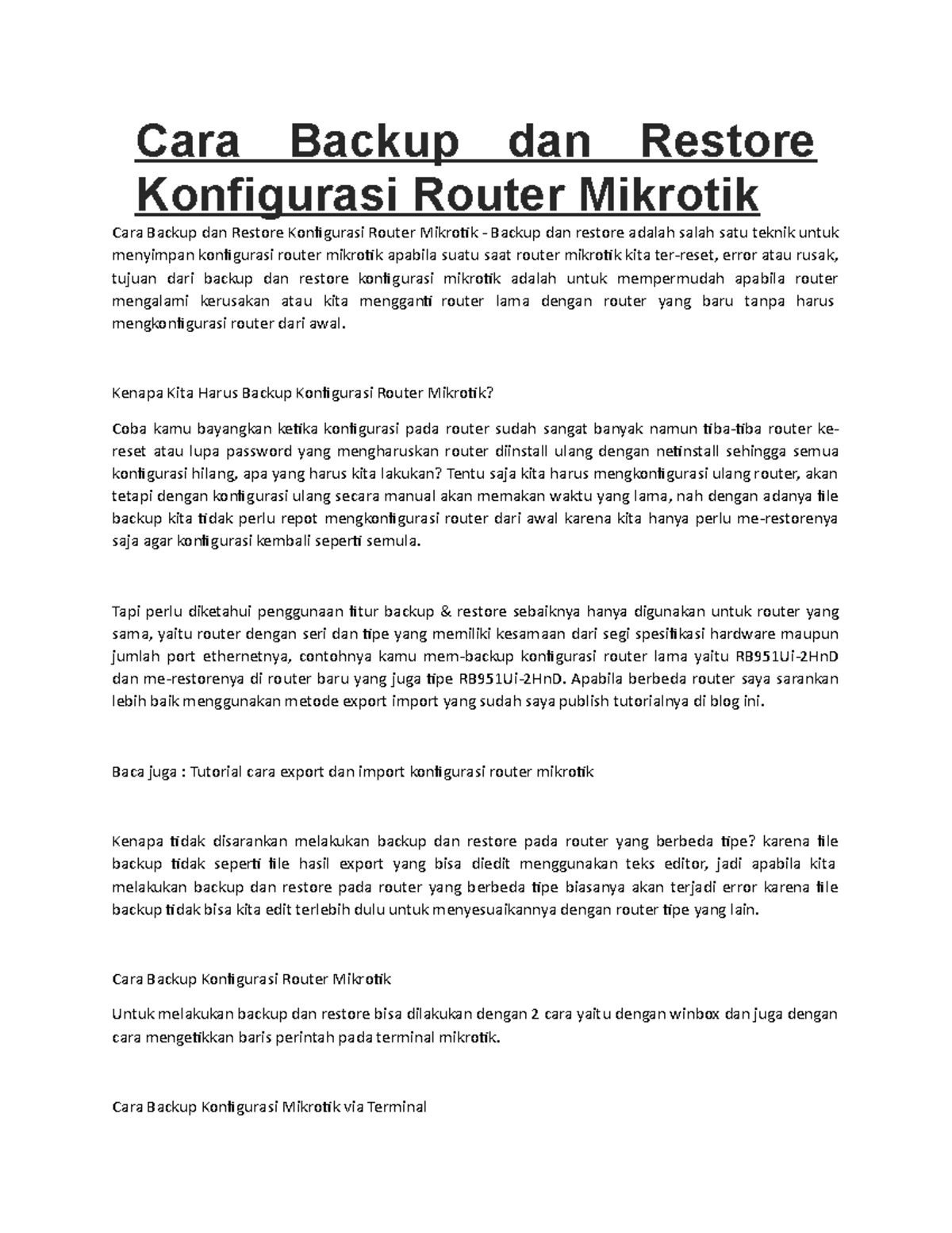 Cara Backup & Restore Konfigurasi Router Mikrotik dengan Mudah - Studocu